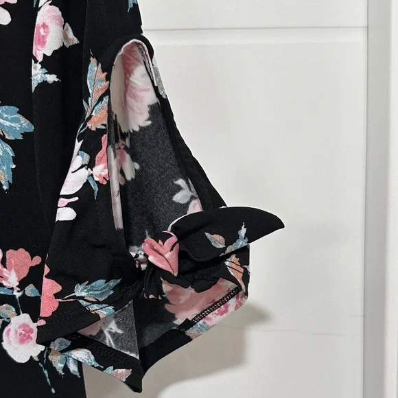Torrid Plus Size Black Floral V-Neck Dress with Pink & White Blooms - Picture 3 of 8